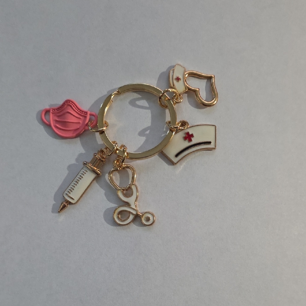 Nurse Themed Gold And Pink Keychain